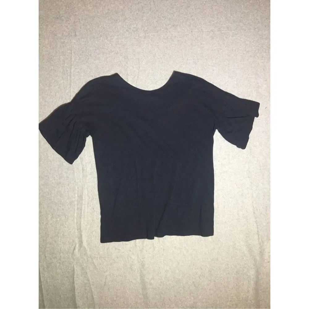 Womens Banana Republic Blouse Size Small Navy Blue Designer Tee Tie Back Detail